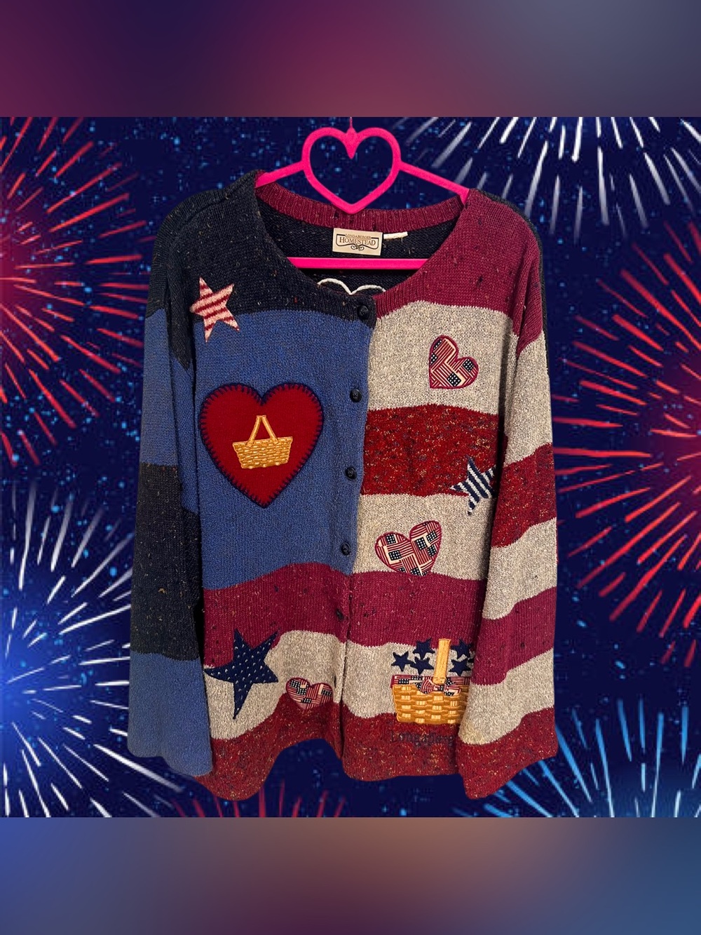 Vintage Longaberger Homestead American flag patriotic picnic sweater